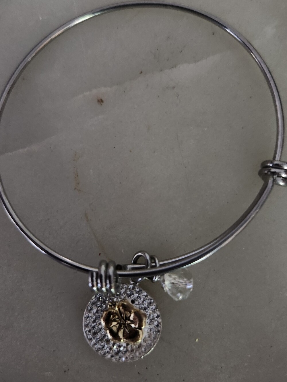 Disney "Ohana Means Family" Silver Tone Adjustable Charm Bangle Bracelet